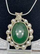 Load image into Gallery viewer, 107ct Natural emerald pendant, two side wearing, Sterling silver pendant Seed pearls, antique, handmade,  Sterling silver,  Pendant, Gift

