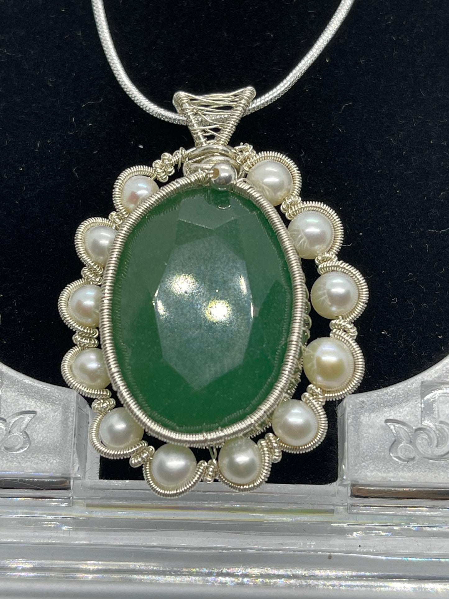 107ct Natural emerald pendant, two side wearing, Sterling silver pendant Seed pearls, antique, handmade,  Sterling silver,  Pendant, Gift