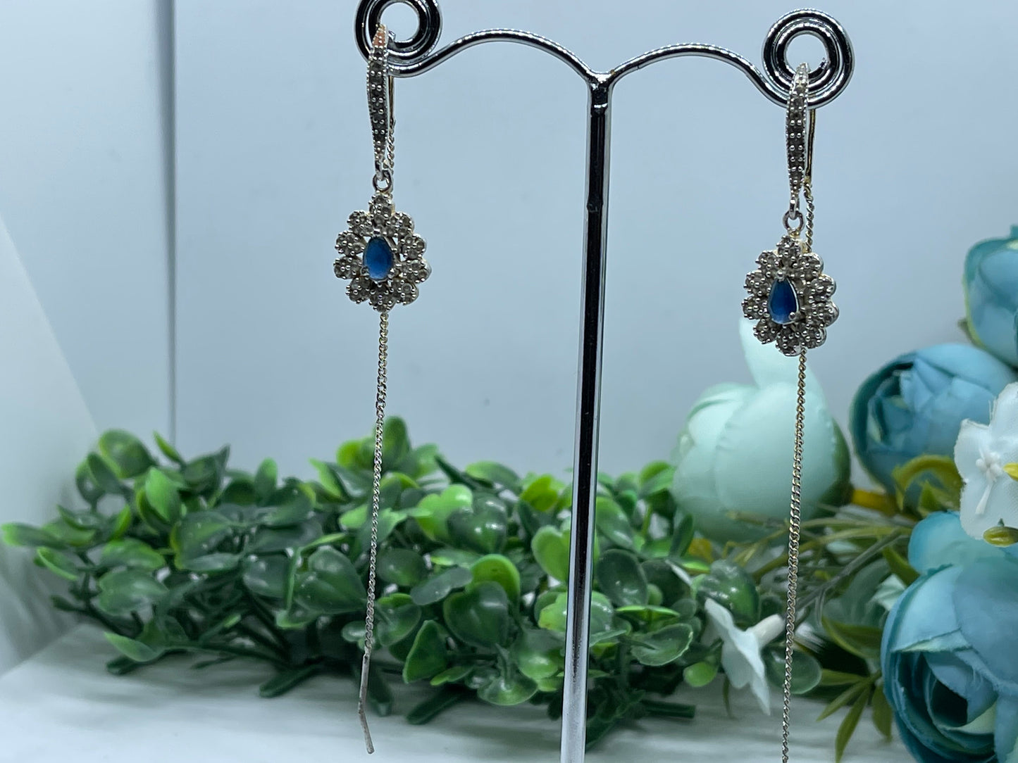Sapphire earrings, handmade, long drop, Natural Sapphire