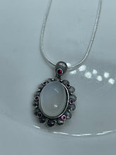 Load image into Gallery viewer, Superb 925 Sterling Silver Moonstone Gemstone Necklace Pendant Chain Gift Boxed- Clear Boho jewellery / Rainbow jewelry / Blue stone
