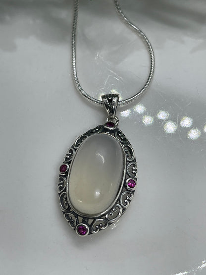 Superb 925 Sterling Silver Moonstone Gemstone Necklace Pendant Chain Gift Boxed- Clear Boho jewellery / Rainbow jewelry / Blue stone