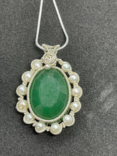 Load image into Gallery viewer, 107ct Natural emerald pendant, two side wearing, Sterling silver pendant Seed pearls, antique, handmade,  Sterling silver,  Pendant, Gift
