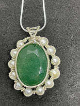Load image into Gallery viewer, 107ct Natural emerald pendant, two side wearing, Sterling silver pendant Seed pearls, antique, handmade,  Sterling silver,  Pendant, Gift
