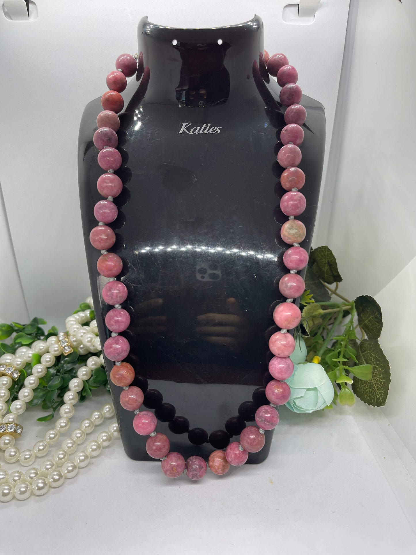 Rhodonite rose Stone necklace handmade 50cm long for mum sister Gift
