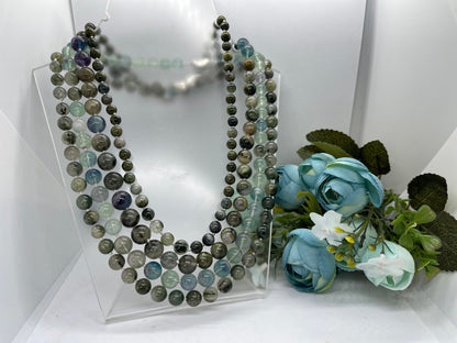 Green Phantom quartz necklace handmade 47cm long for mum sister Gift S925 Silver