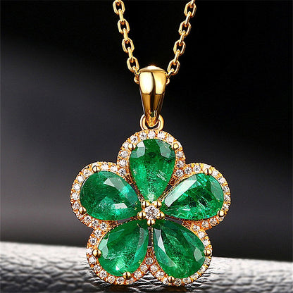 Gorgeous Womens 18K Yellow Gold Over Solid Sterling Silver Created Emerald/Diamond/Opal/Aquamarine Designer Necklace, Green/blue,birth stone