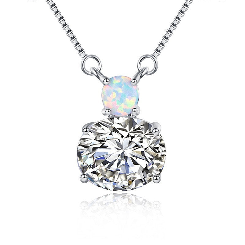 Gorgeous Womens 18K Yellow Gold Over Solid Sterling Silver Created Emerald/Diamond/Opal/Aquamarine Designer Necklace, Green/blue,birth stone