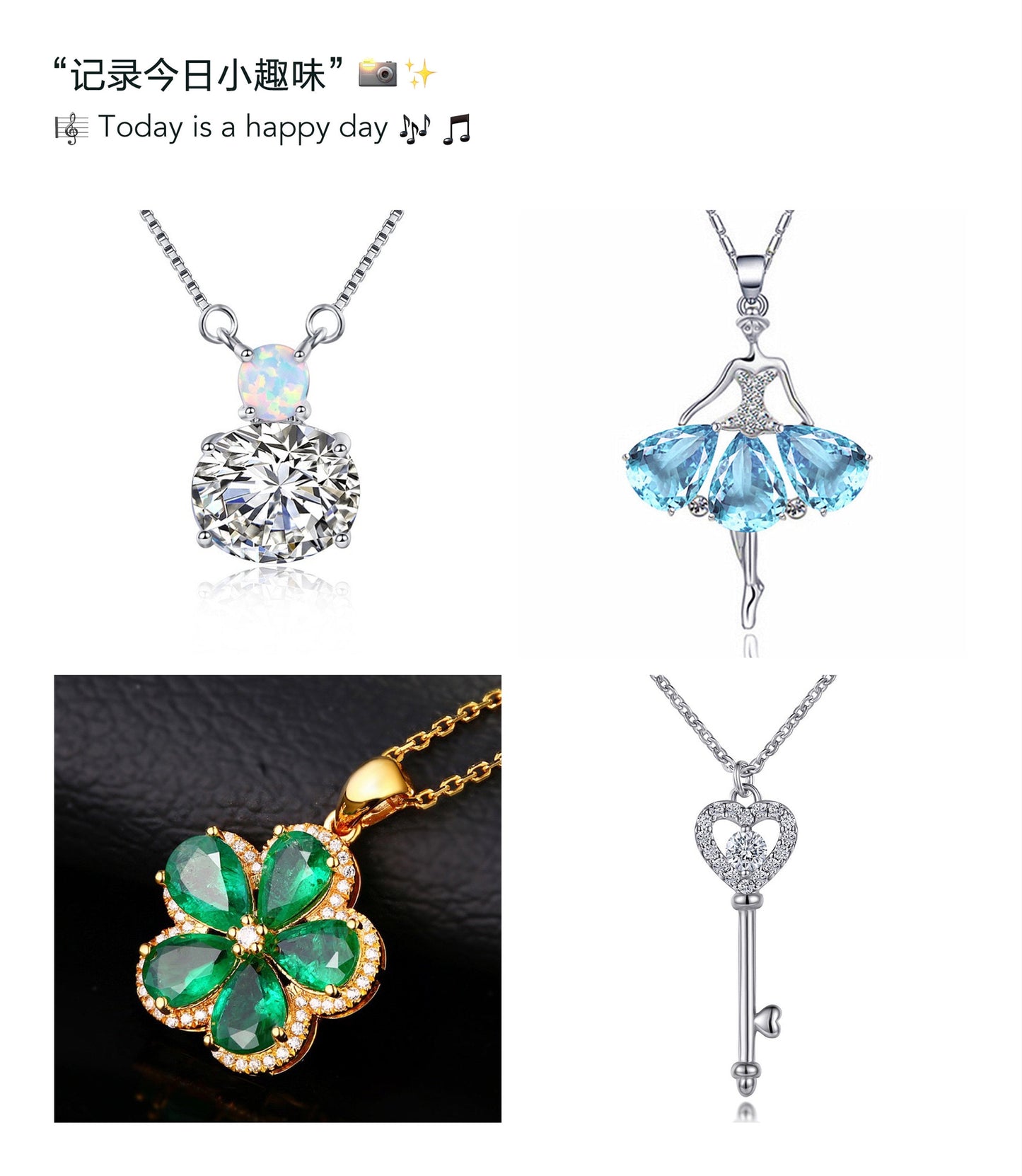 Gorgeous Womens 18K Yellow Gold Over Solid Sterling Silver Created Emerald/Diamond/Opal/Aquamarine Designer Necklace, Green/blue,birth stone