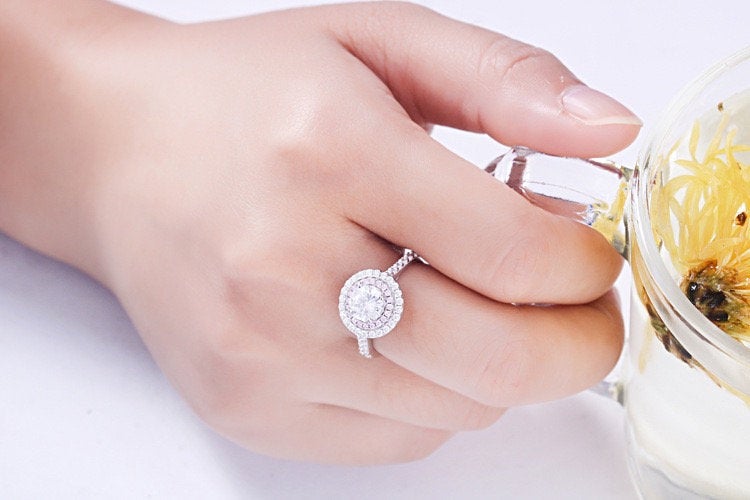 Gorgeous Womens 18K White Gold Over Solid Sterling Silver Created Ruby/Diamond/Pink Diamond Designer rings, birth stone