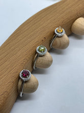 Load image into Gallery viewer, Genuine Rainbow tourmaline with zircon sterling silver rings adjustable handmade, Solitaire Ring, single circle rings, double circle rings
