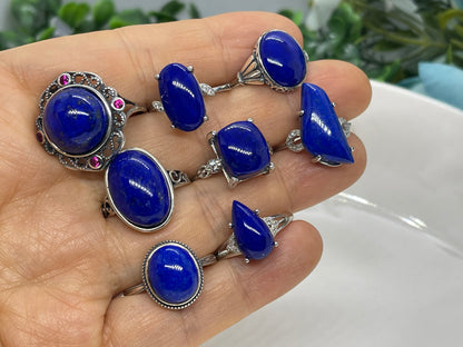 Afghan top quality genius lapis rings sterling silver adjustable handmade matching rings for whole family or couples 8 designs all unique