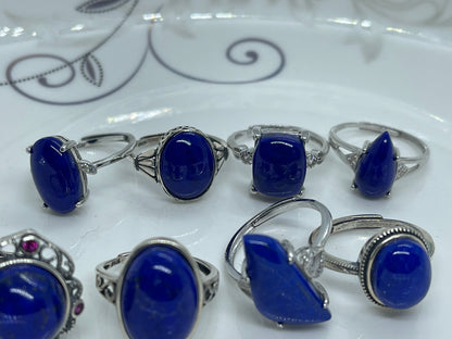 Afghan top quality genius lapis rings sterling silver adjustable handmade matching rings for whole family or couples 8 designs all unique