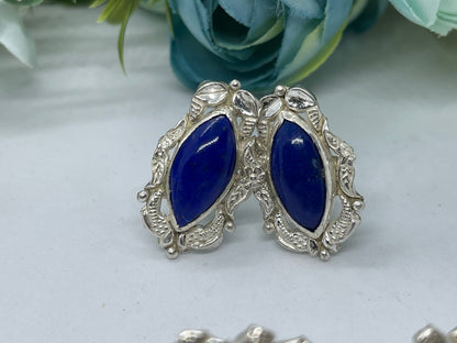 Afghan top quality genius lapis earrings sterling silver adjustable handmade matching rings 6 designs all unique