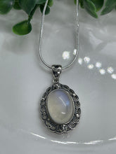 Load image into Gallery viewer, Superb 925 Sterling Silver Moonstone Gemstone Necklace Pendant Chain Gift Boxed- Clear Boho jewellery / Rainbow jewelry / Blue stone
