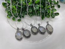 Load image into Gallery viewer, Superb 925 Sterling Silver Moonstone Gemstone Necklace Pendant Chain Gift Boxed- Clear Boho jewellery / Rainbow jewelry / Blue stone
