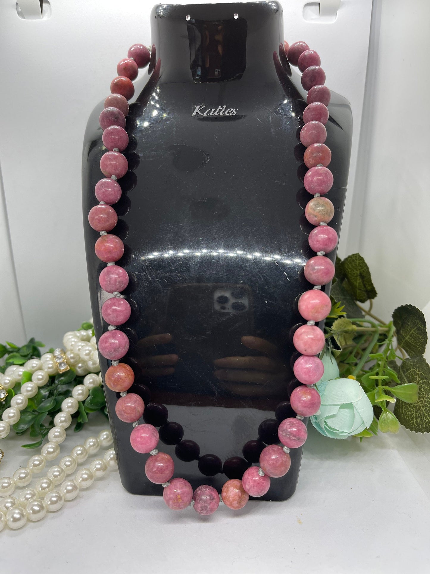 Rhodonite rose Stone necklace handmade 50cm long for mum sister Gift