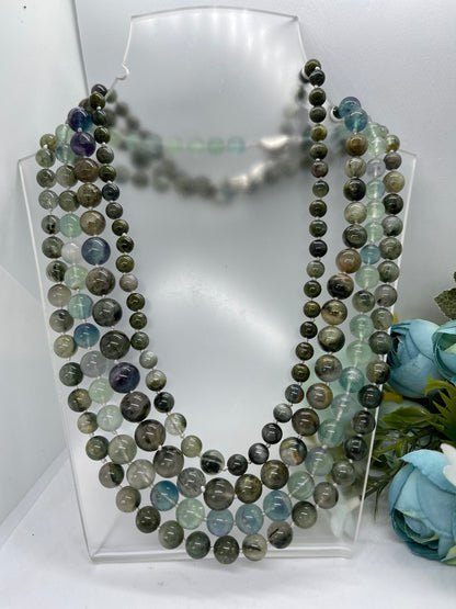 Green Phantom quartz necklace handmade 47cm long for mum sister Gift S925 Silver