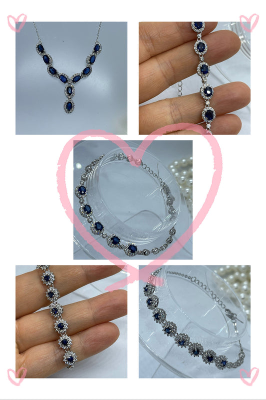 Natral Sapphire bracelet, necklace, handmade,S925, Natural Sapphire