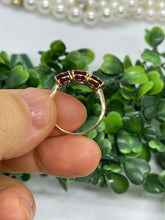 Load image into Gallery viewer, 18K Gold Natural ruby three stone ring, 18K gold, handmade, Gift, women, natural ruby, US 7.5
