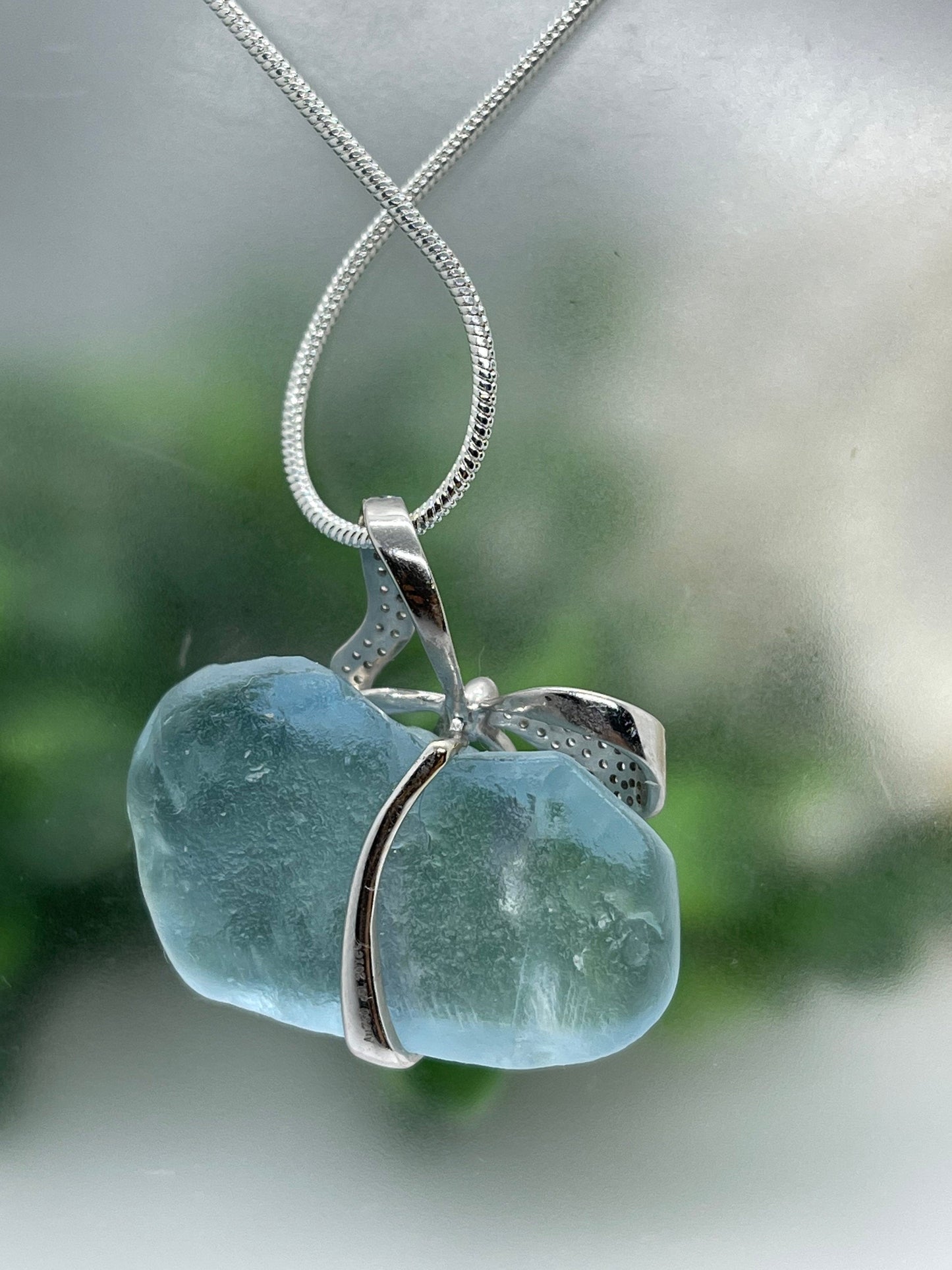 18K Gold 38ct Natural Aquamarine with Diamond Pendant, Sea Blue, Blue Stone, Customised, Handmade, For Her Gift, Birth Stone